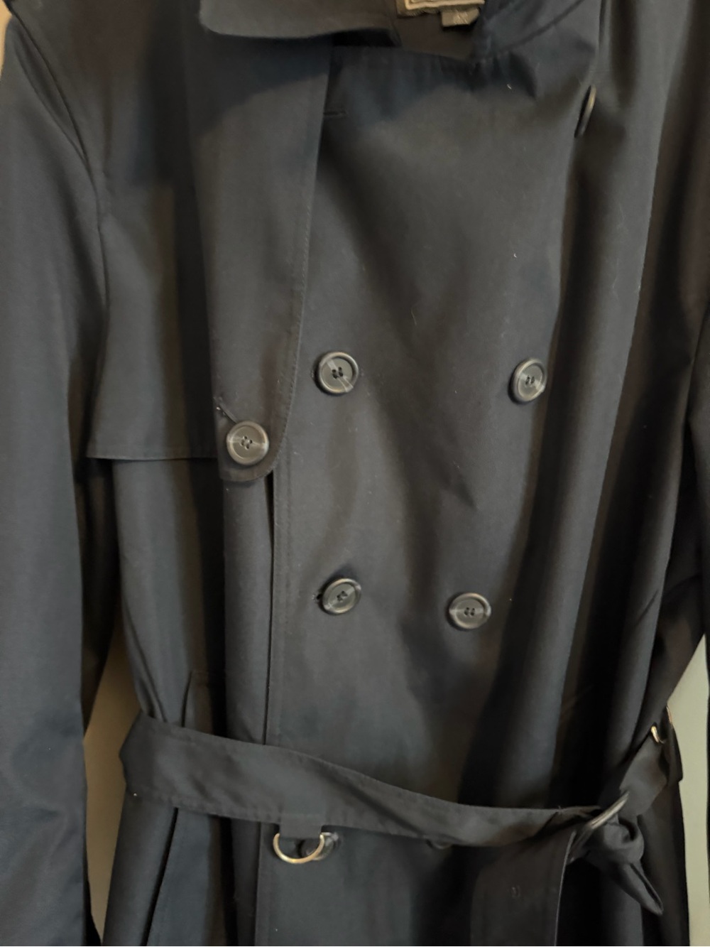 Vintage Eaton Mens Double Breasted Belted Trench Coat Dark Navy 42 Tall - Picture 4 of 12